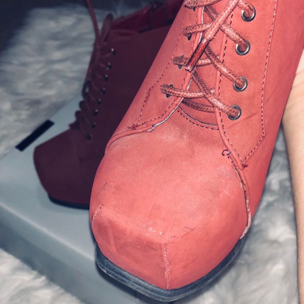 Maroon red lace up booties - Picture 6 of 6